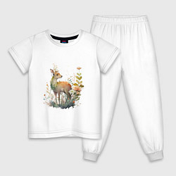 Пижама хлопковая детская Акварельный милый олень, цвет: белый