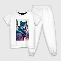 Пижама хлопковая детская Волк - житель мегаполиса, цвет: белый