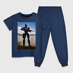 Пижама хлопковая детская Робот-андроид с винтовкой, цвет: тёмно-синий