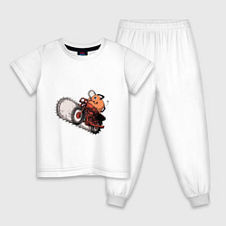 Пижама хлопковая детская Милый Почита на байке - Человек бензопила, цвет: белый