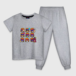 Пижама хлопковая детская Значки на Бастера Пины Бравл Старс Buster, цвет: меланж