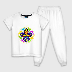 Пижама хлопковая детская Гербовая лилия в цветовой абстракции, цвет: белый