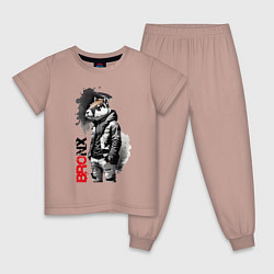 Пижама хлопковая детская Dude Capy - Bronx - New York, цвет: пыльно-розовый