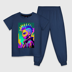 Пижама хлопковая детская Bart Simpson - cyberpunks not dead - motto, цвет: тёмно-синий