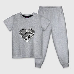Пижама хлопковая детская Сердце с абстрактным черно-белым узором, цвет: меланж