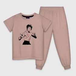 Пижама хлопковая детская Брюс Ли в крови, цвет: пыльно-розовый