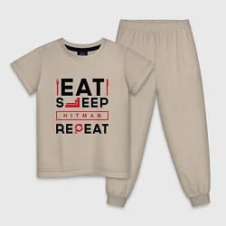 Пижама хлопковая детская Надпись: eat sleep Hitman repeat, цвет: миндальный