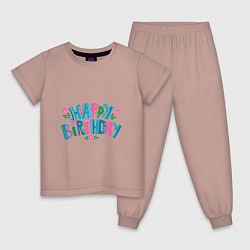 Пижама хлопковая детская Надпись happy birthday, цвет: пыльно-розовый