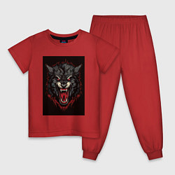 Пижама хлопковая детская Черный волк, цвет: красный