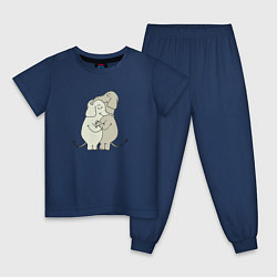 Пижама хлопковая детская Обнимашки слонов, цвет: тёмно-синий