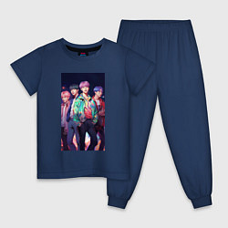 Пижама хлопковая детская BTS art style, цвет: тёмно-синий