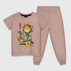 Пижама хлопковая детская Samurai battle cat, цвет: пыльно-розовый