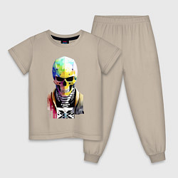 Пижама хлопковая детская Skull - cyberpunk - watercolor, цвет: миндальный