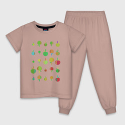 Пижама хлопковая детская Яблочный микс, цвет: пыльно-розовый