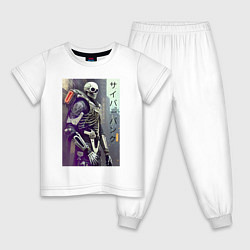 Пижама хлопковая детская Cyber skeleton - metropolis - neural network, цвет: белый