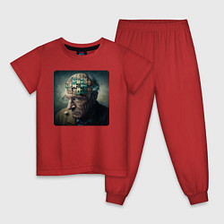 Пижама хлопковая детская Человеческая головоломка, цвет: красный