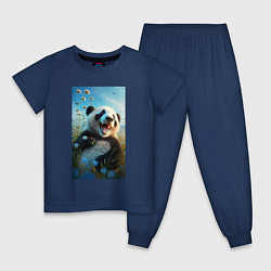 Пижама хлопковая детская Веселая панда, цвет: тёмно-синий