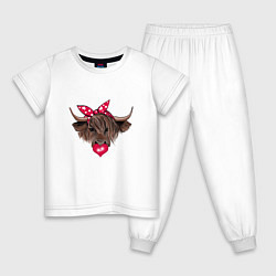 Пижама хлопковая детская Романтичная высокогорная корова в бандане, цвет: белый
