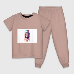 Пижама хлопковая детская Девушка акварельные краски, цвет: пыльно-розовый