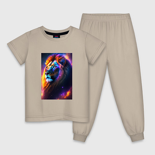 Детская пижама Лев с радужной гривой и голубыми глазами / Миндальный – фото 1