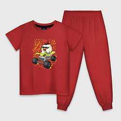 Пижама хлопковая детская Chicken Gun: цыпленок на квадроцикле, цвет: красный