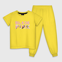 Пижама хлопковая детская Blackpink logo Jisoo Lisa Jennie Rose, цвет: желтый