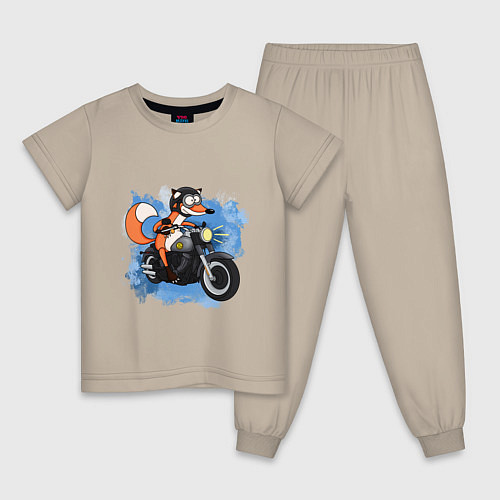 Детская пижама Лис на мотоцикле / Миндальный – фото 1