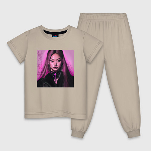 Детская пижама Blackpink Jennie аниме рисунок / Миндальный – фото 1