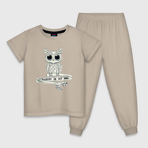Детская пижама Серебряная сова на кольце / Миндальный – фото 1