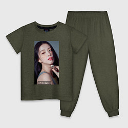Пижама хлопковая детская Kim Jisoo, цвет: меланж-хаки