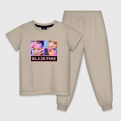Пижама хлопковая детская Blackpink участницы, цвет: миндальный