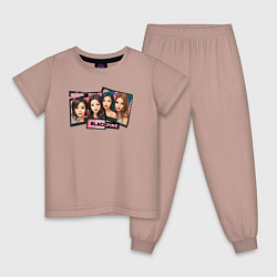 Пижама хлопковая детская Блэкпинк стикер, цвет: пыльно-розовый