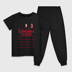 Пижама хлопковая детская Рафаэль Леао ФК Милан форма 2223 гостевая, цвет: черный