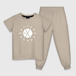 Пижама хлопковая детская Logo EXO, цвет: миндальный