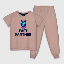 Пижама хлопковая детская Быстрая пантера - надпись, цвет: пыльно-розовый