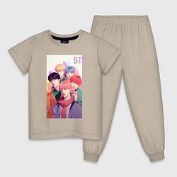 Пижама хлопковая детская Kpop BTS art, цвет: миндальный