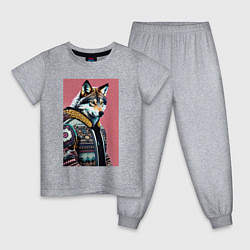 Пижама хлопковая детская Волк следящий за модой - нейросеть, цвет: меланж