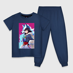 Пижама хлопковая детская Girl and wolf - anime - neural network, цвет: тёмно-синий