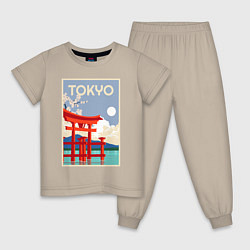 Пижама хлопковая детская Tokyo - japan, цвет: миндальный