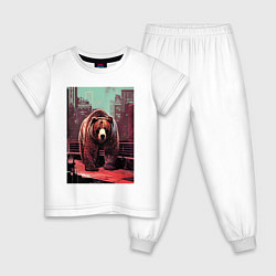Пижама хлопковая детская Могучий медведь в большом городе, цвет: белый