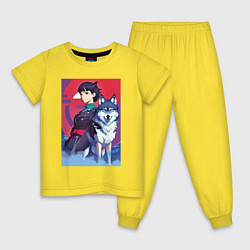 Пижама хлопковая детская Девочка со своим другом волком - аниме, цвет: желтый