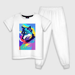 Пижама хлопковая детская Wolf - pop art - neural network, цвет: белый