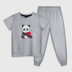 Пижама хлопковая детская Панда с сердцем, цвет: меланж