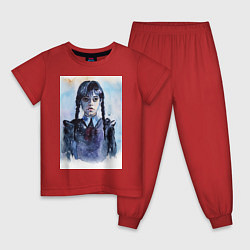 Пижама хлопковая детская Акварельный портрет Уэнсдей, цвет: красный