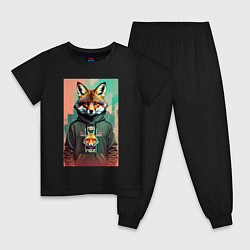 Пижама хлопковая детская Dude fox - urban style, цвет: черный