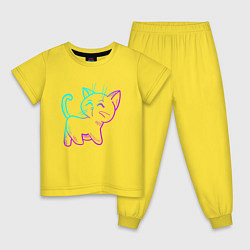 Пижама хлопковая детская Неоновая котейка, цвет: желтый
