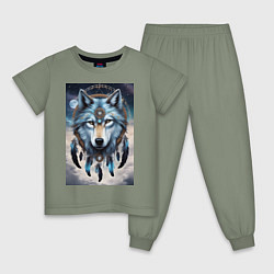 Пижама хлопковая детская Шаман волк, цвет: авокадо