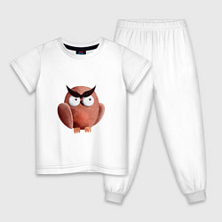 Пижама хлопковая детская Сердитая сова с круглыми глазами, цвет: белый