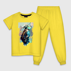 Пижама хлопковая детская Cool dragon - cyberpunk, цвет: желтый