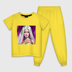 Пижама хлопковая детская Барби с распущенными волосами, цвет: желтый